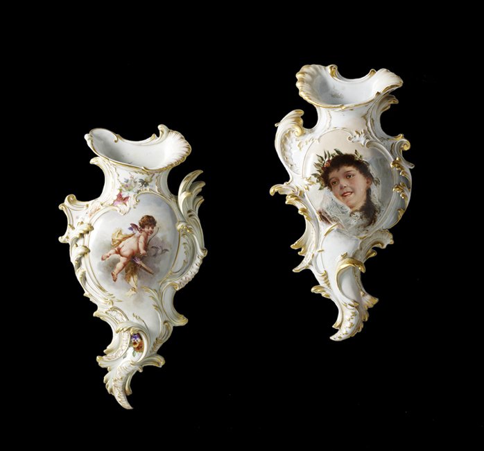 Assembled Pair of Porcelain Wall Pockets (1 of 1)