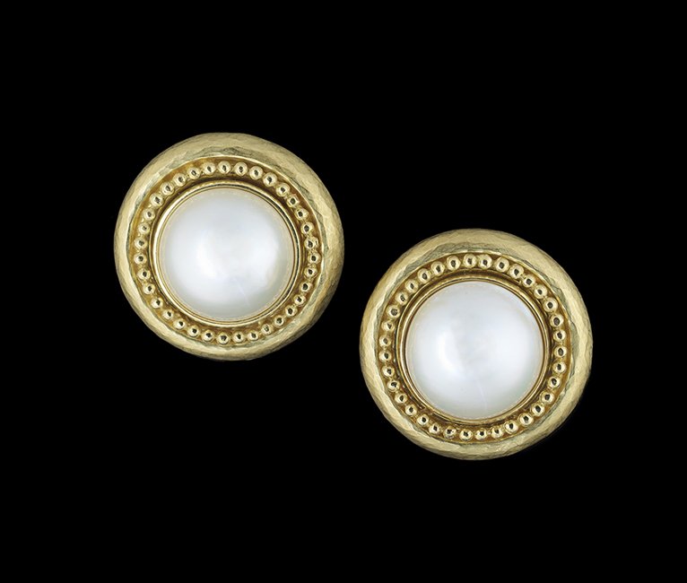 Pair of 18 Kt. Gold and Mabe Pearl Earrings (1 of 1)