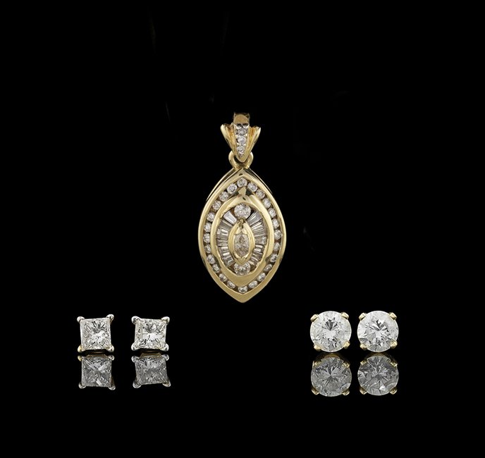 Three-Piece 14 Kt. Gold and Diamond Jewelry Suite (1 of 2)