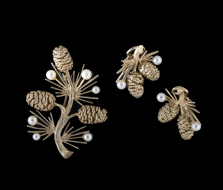 14 Kt. Gold and Pearl Brooch and Earring Suite (1 of 1)