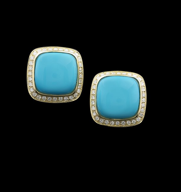 Pair of 14 Kt. Gold and Turquoise Ear Clips (1 of 1)