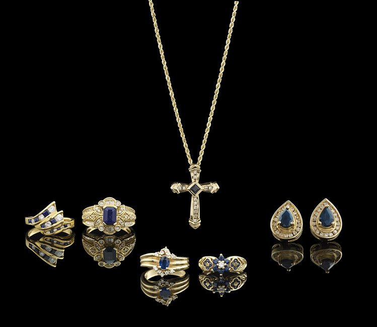 Six Pieces of 14/18 Kt. Gold and Sapphire Jewelry (1 of 1)