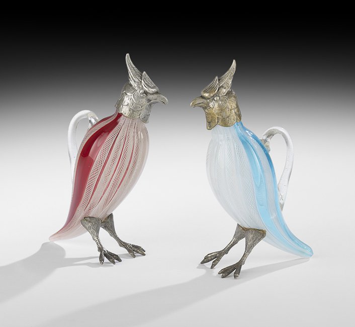 Pair of Murano Glass and Metal Cockatiels (1 of 2)