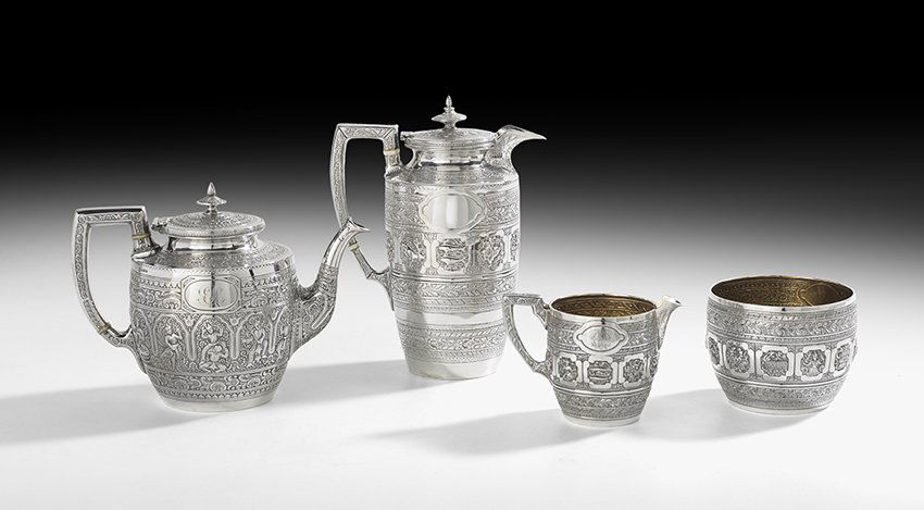 Victorian Burmese-Style Silver Coffee and Tea Set (1 of 1)