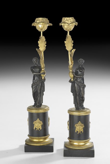 Pair of French Restauration Bronze Candlesticks (1 of 1)