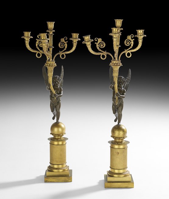 Pair of Empire Bronze Figural Candelabra (1 of 2)