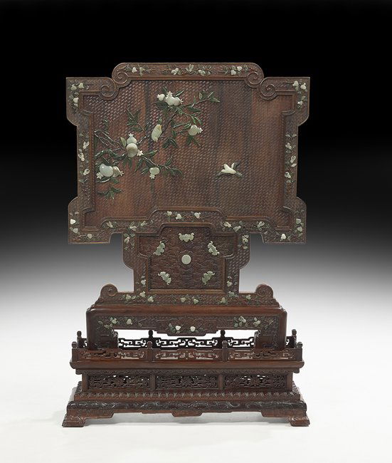 Chinese Rosewood and Applique Floor Screen (1 of 2)