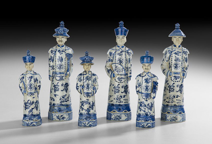 Six Chinese Blue and White Figures of Officials (1 of 3)