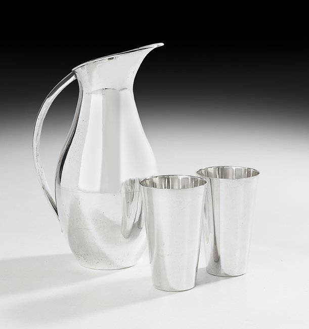 Mexican Modernist Silver Water Pitcher & Beakers (1 of 1)