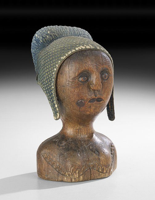 Rare French Pine "Marotte" Milliner's Head (1 of 1)