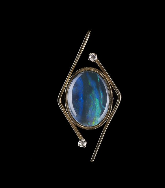 14 Kt. Gold, Black Opal and Diamond Pendant (1 of 1)
