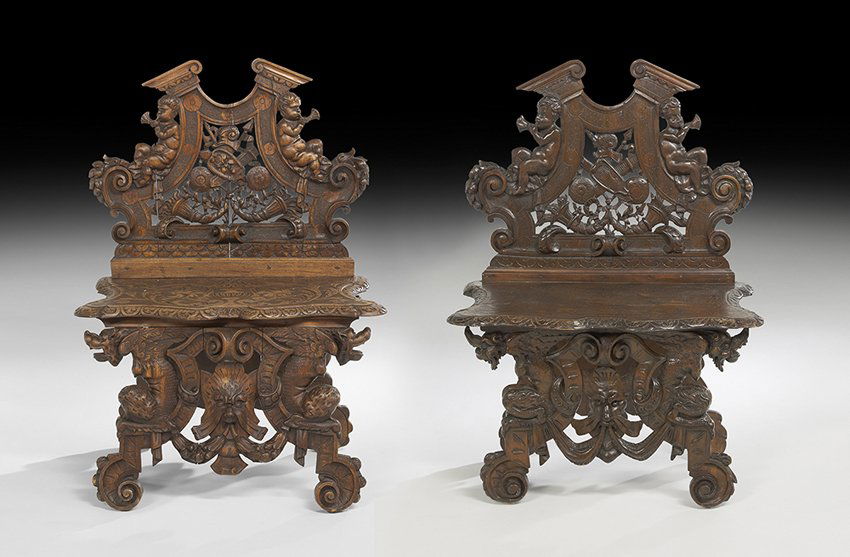 Near Pair of Italian Oak Hall Chairs (1 of 3)