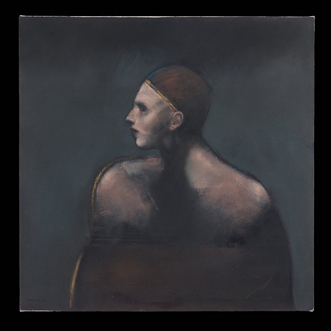 Ray Donley (American/Texas, b. 1950): Ray Donley (American/Texas, b. 1950), "Untitled", 1993, oil on canvas, signed and dated lower left and en verso, 24" x 24". Unframed.
