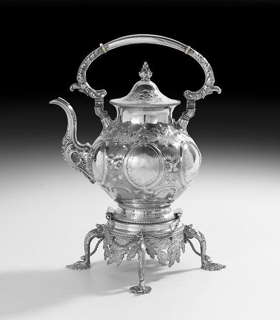 19th C. American Coin Silver Kettle-on-Stand (1 of 2)