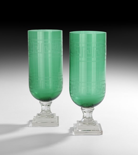 Pair of Regency-Style Glass Hurricane Lamps (1 of 1)