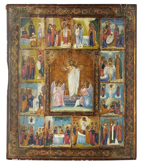 Russian Icon of the Resurrection and 12 Feasts (1 of 1)