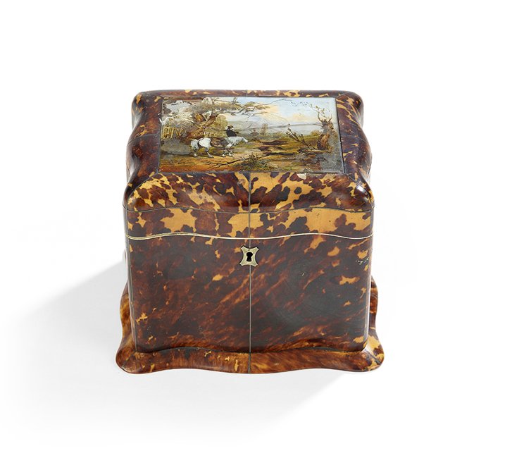 English Tortoiseshell and Eglomise Tea Caddy (1 of 2)