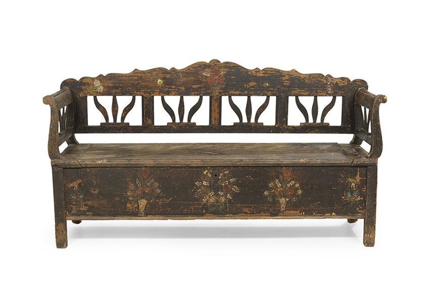 Continental Polychrome Pine Hall Bench (1 of 2)