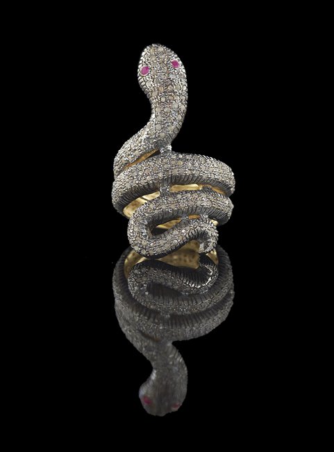 Sterling Silver, Diamond and Ruby Snake Ring (1 of 1)