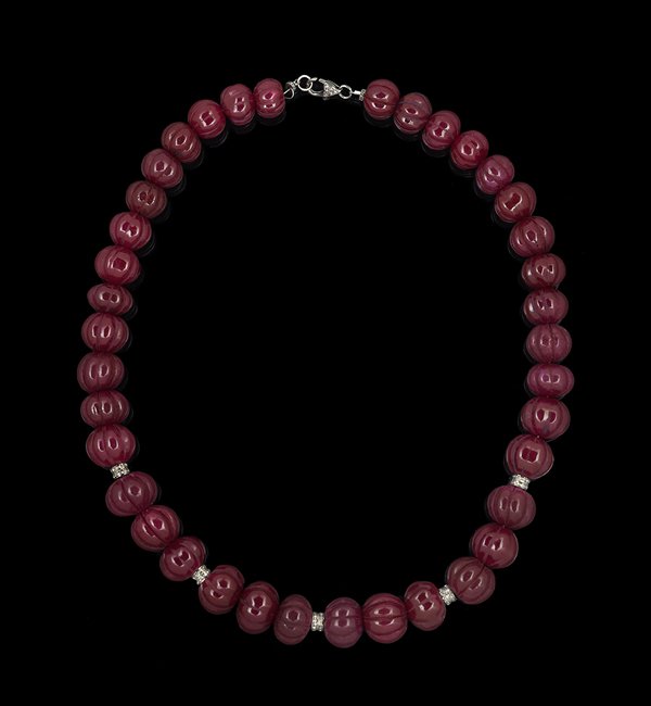 Sterling Silver, Carved Ruby and Diamond Necklace (1 of 1)