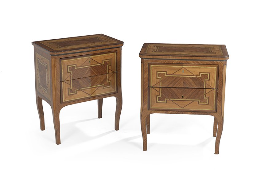 Pair of Neoclassical-Style Mixed Woods Commodes (1 of 2)