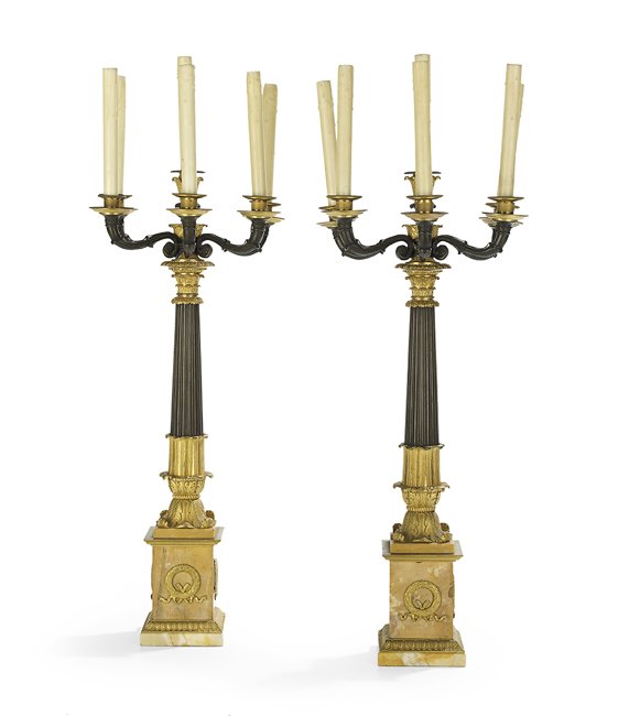 Pair of Napoleon III Bronze and Marble Candelabra (1 of 1)