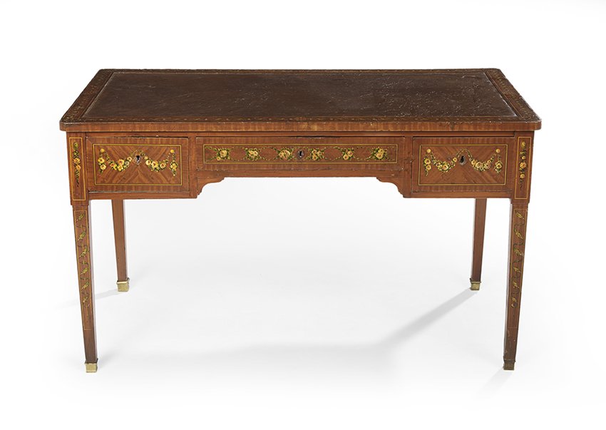 Edwardian Paint-Decorated Satinwood Desk (1 of 2)