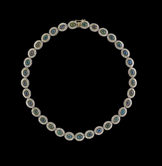 Silver/Gold Vermeil, Opal and Diamond Necklace (1 of 1)