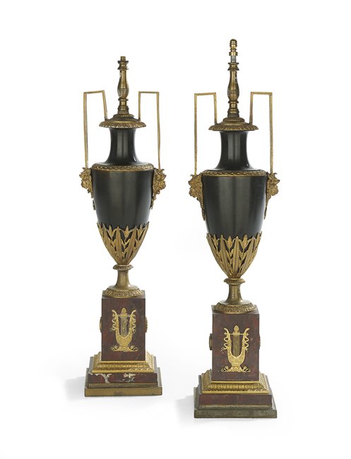 Pair of French Bronze and Marble Garniture Urns (1 of 1)