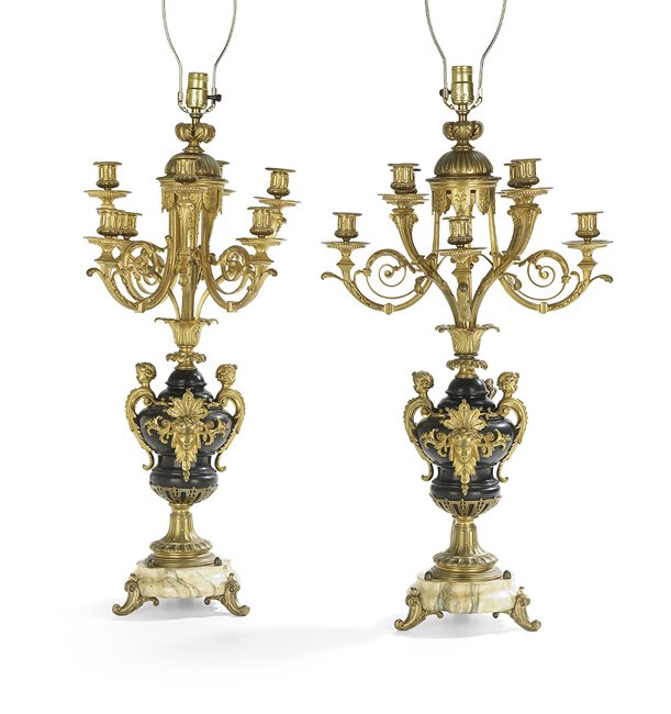 Pair of Napoleon III Bronze and Marble Candelabra (1 of 1)