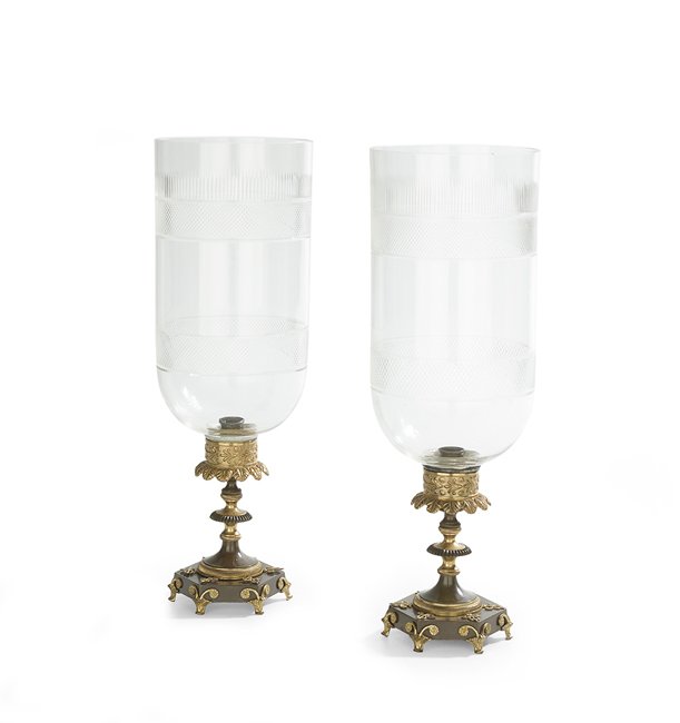 Pair of English Bronze Hurricane Lamps (1 of 1)