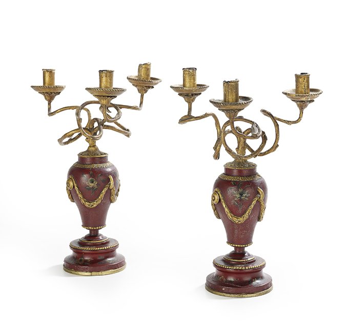 Pair of Painted Wooden Candelabra (1 of 1)