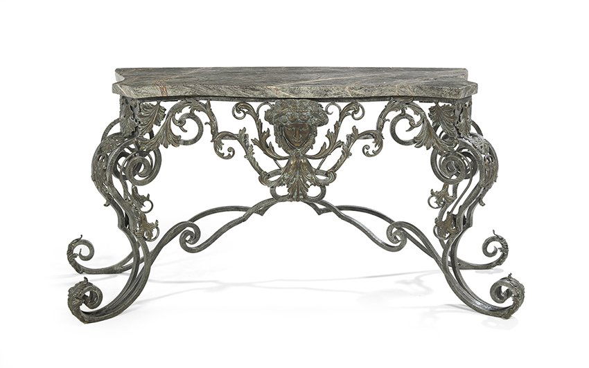 Polychrome Iron and Marble-Top Side Table (1 of 1)