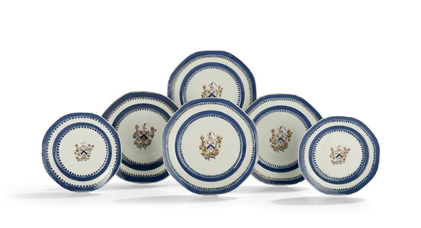 Six Chinese Export Armorial Nanking Plates (1 of 2)