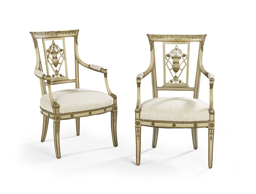 Pair of Directoire-Style Polychrome Fauteuils (1 of 1)