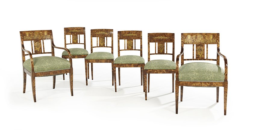 Six Biedermeier-Style Birch Dining Chairs (1 of 1)