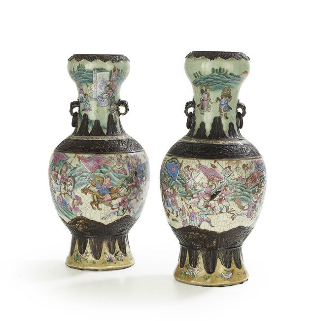 Pair of Chinese Pottery Baluster Vases (1 of 3)
