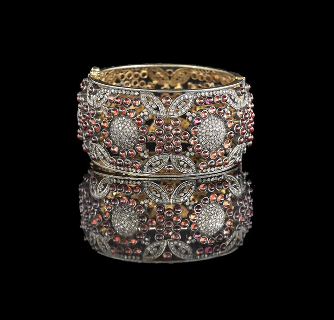 Vermeil, Diamond and Garnet Cuff Bracelet (1 of 1)