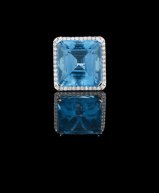 14 Kt. White Gold, Blue Topaz and Diamond Ring (1 of 1)