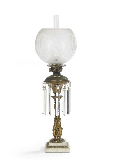 American Gilt-Bronze, Marble and Glass Solar Lamp (1 of 1)