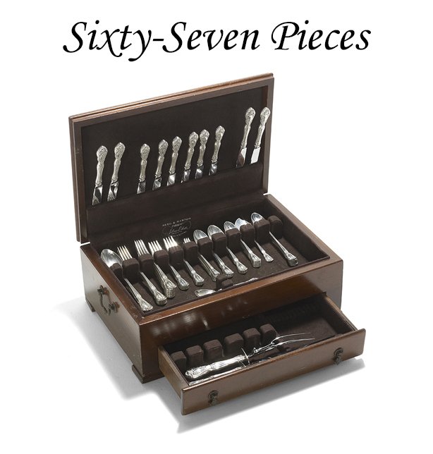 67 Pcs. of Alvin "Chateau Rose" Silver Flatware: Sixty-Seven-Piece Set of Alvin "Chateau Rose" Sterling Silver Flatware, the pattern designed in 1940 by James Russell Price (1907-1974), Providence, Rhode Island, comprising six nine-piece place sett