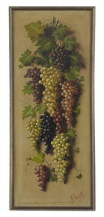 Michelangelo Meucci (Italian/Florence, 1840-1890): Michelangelo Meucci (Italian/Florence, 1840-1890),  "Still Life of Grapes" and "Still Life of Grapes, Pomegranates and Plums", pair of oils on canvas, each signed lower right "M. Meucci, Firenze", for