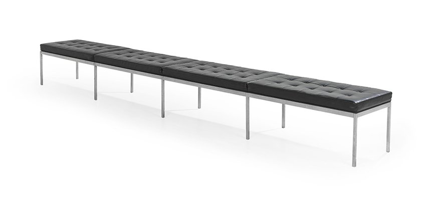 Knoll-Style Black Leather and Steel Gallery Bench (1 of 1)