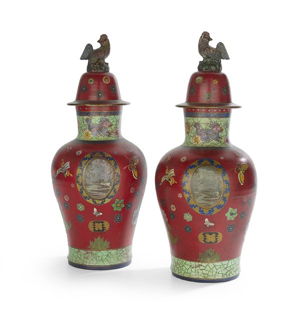 Pair of Chinese Painted Terracotta Ginger Jars (1 of 2)
