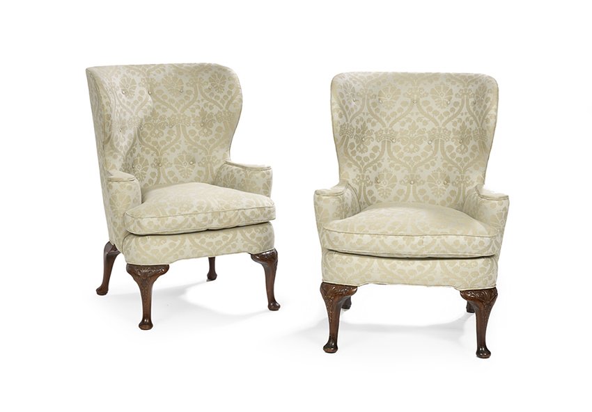 Pair of Queen Anne-Style Mahogany Wing Chairs (1 of 1)