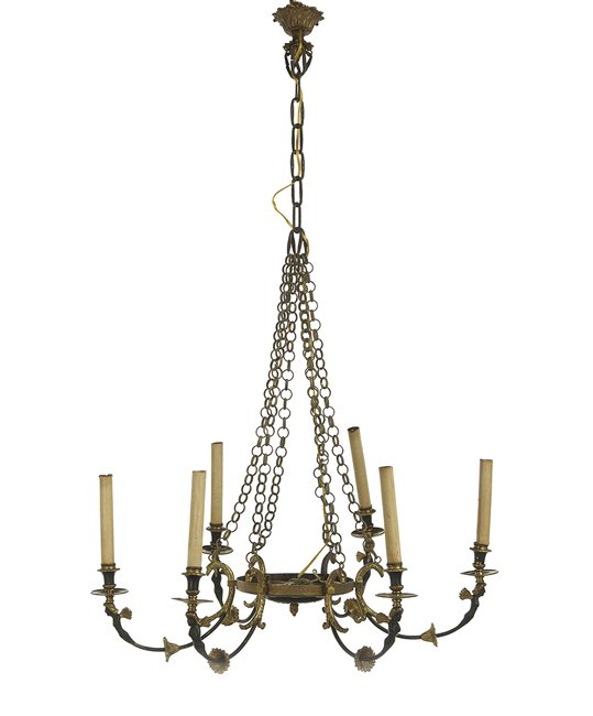 Empire-Style Brass and Patinated Metal Chandelier (1 of 1)