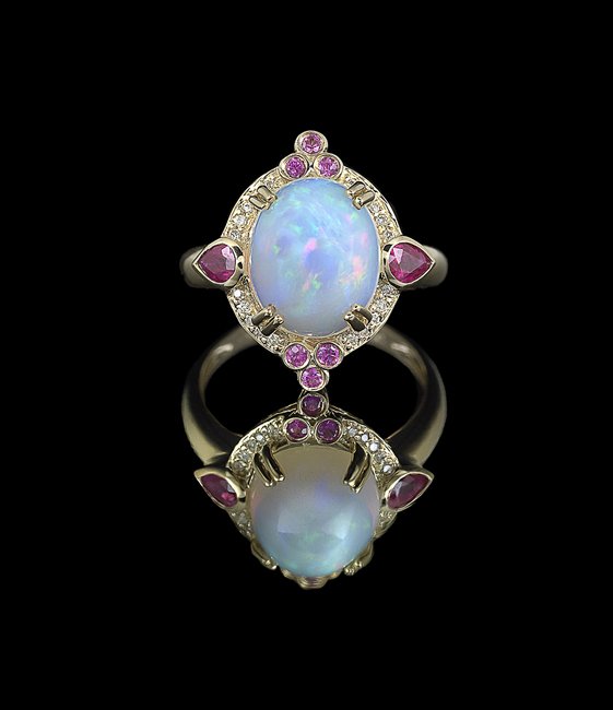 14 Kt. Gold, Opal, Ruby and Diamond Ring (1 of 1)