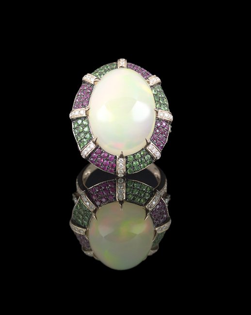 14 Kt. Gold, Opal, Tsavorite, Ruby & Diamond Ring (1 of 1)