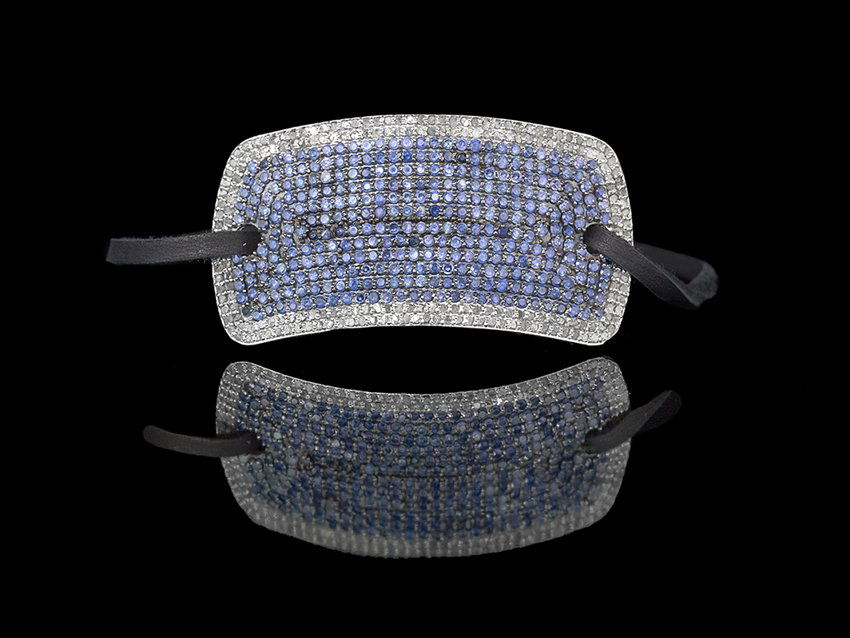 Silver, Diamond, Sapphire & Leather Tie Bracelet (1 of 1)