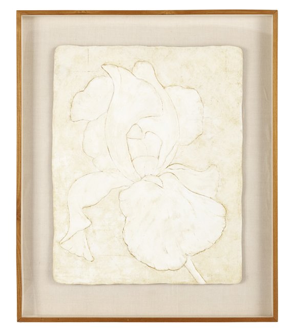 Pair of Decorative Floral Panels: Pair of Decorative Floral Panels, 20th century, embossed plastic/composition, each signed "Brioni" (possibly for Eugenio Brioni) lower right, one dated "78", each sheet 37-1/2" x 29". Float-mounted, g